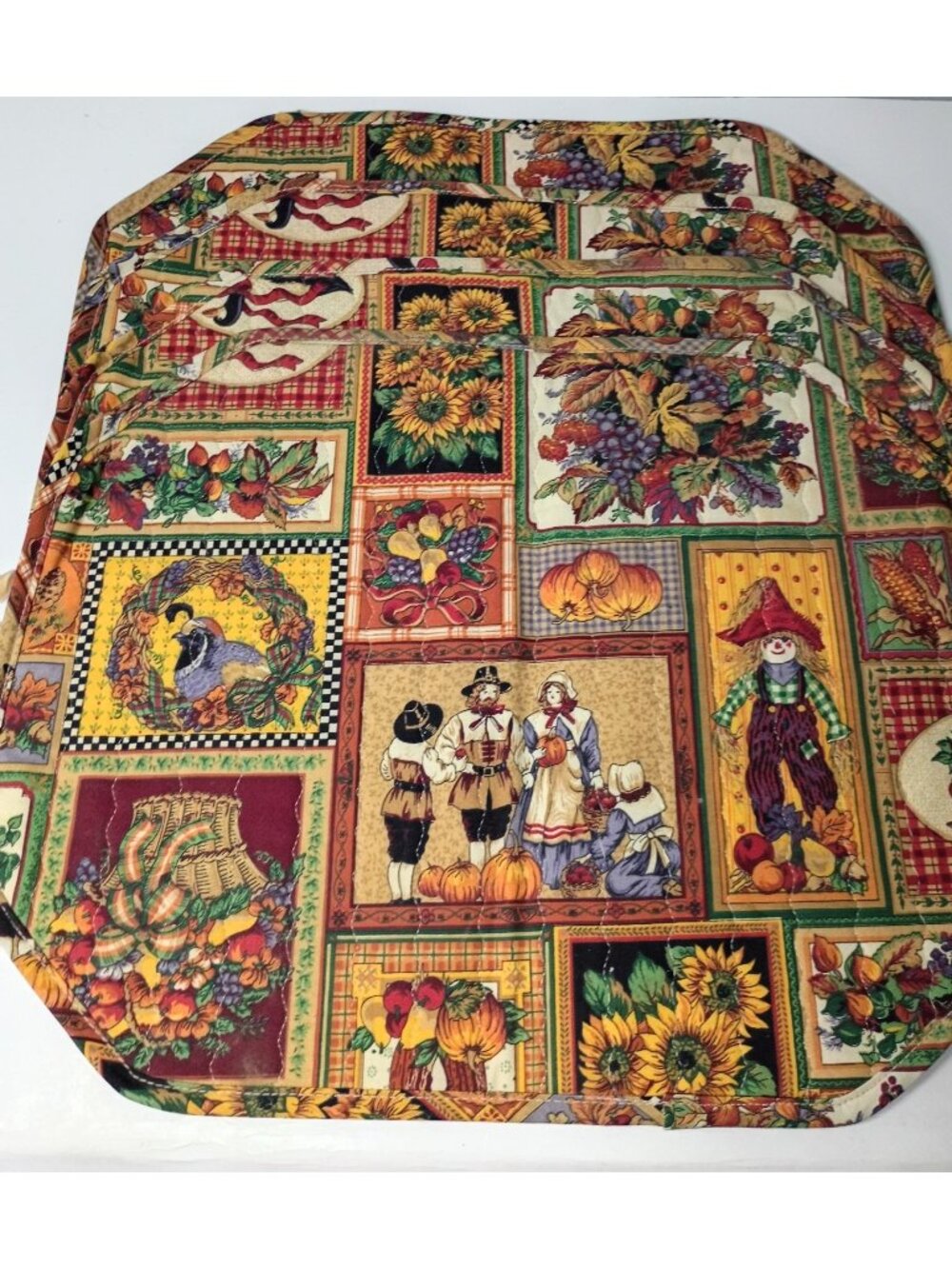 Handmade Quilted Thanksgiving Harvest Patchwork Placemats Set of 4 Vintage Fall